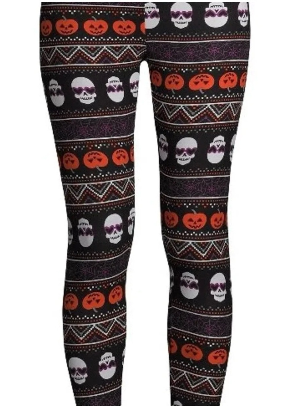 No Boundaries | Halloween Leggings |Orange Pumpkins & White Skulls | Full Length